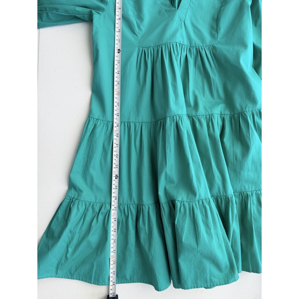 OPT Anthropologie Bay Mini Dress Emerald Green Cotton Small Tiered‎ Smock Sleeve - Picture 7 of 10